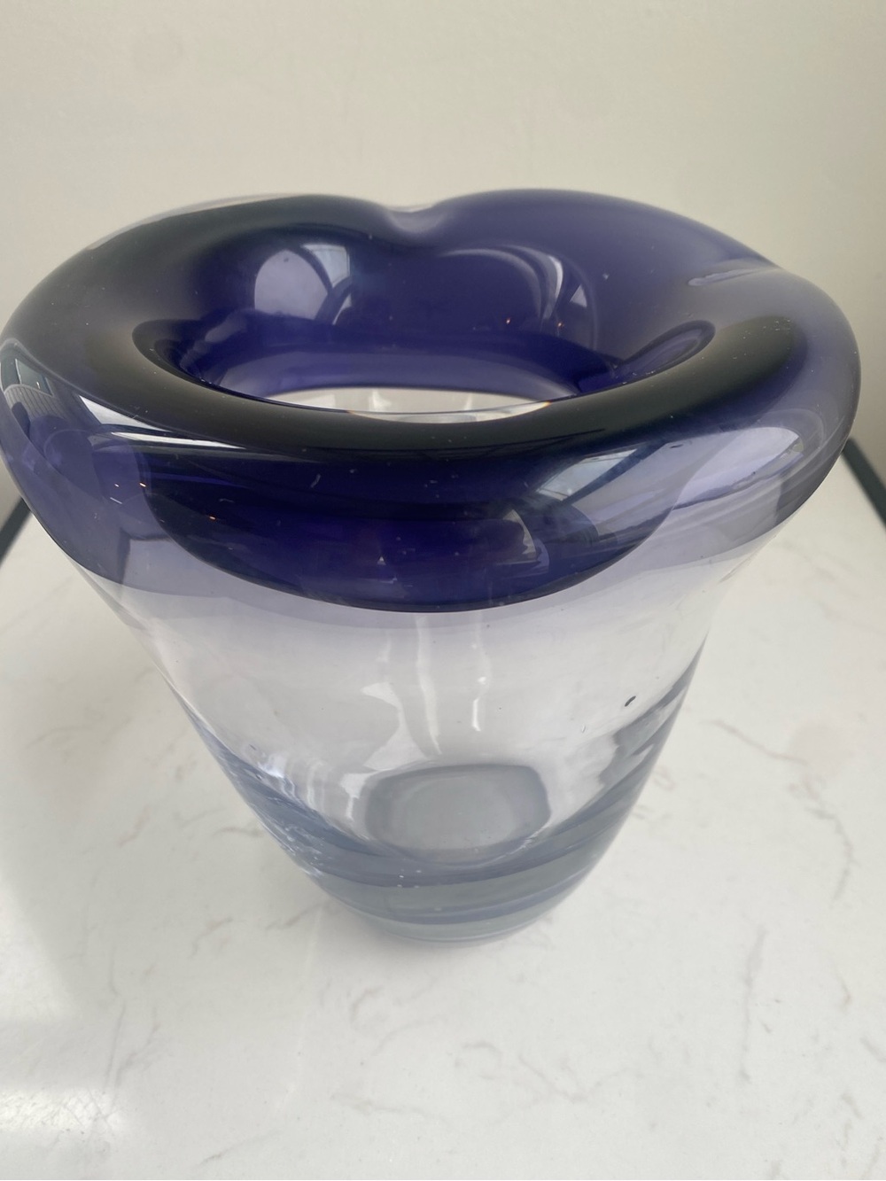 Vintage Amethyst Hand-Blown Art Glass Rolled Rim  vase  medium weight